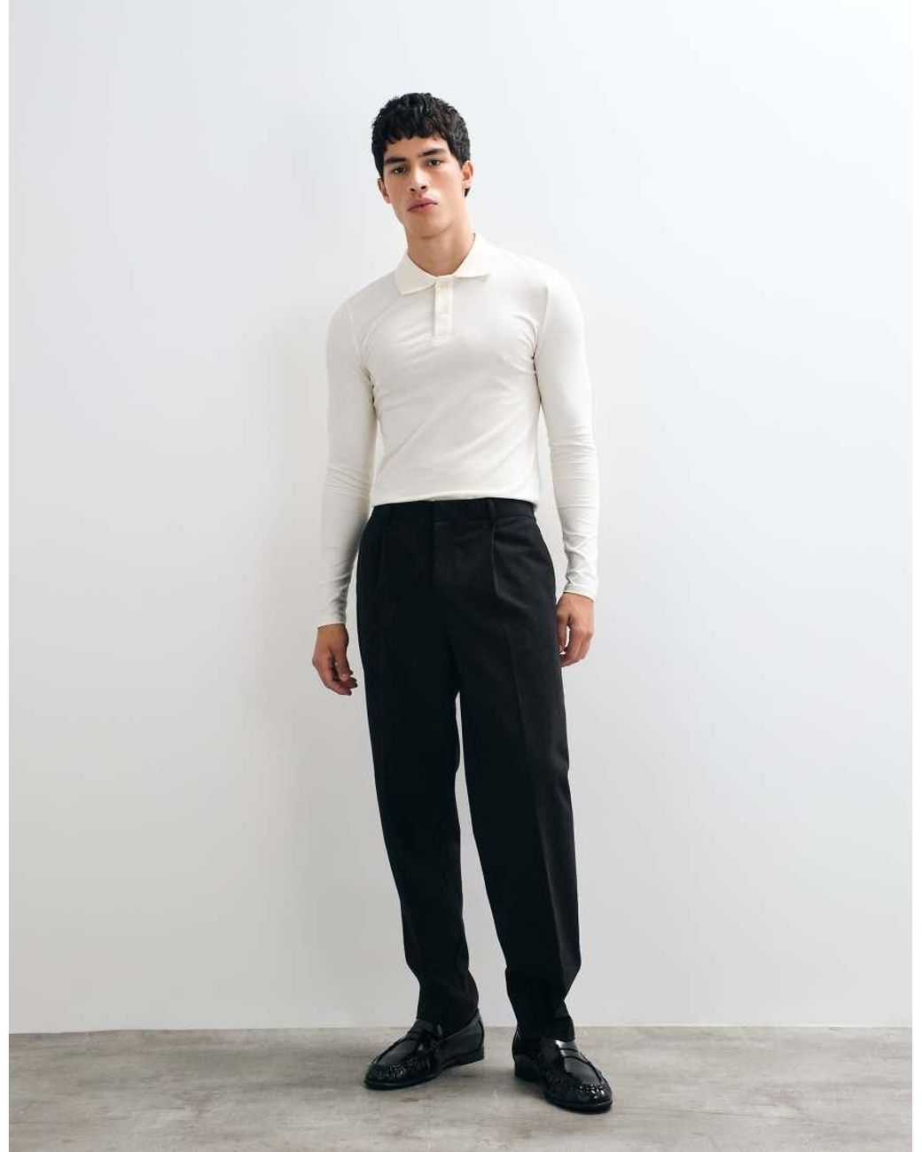 ASOS White Muscle Long Sleeve Polo for men