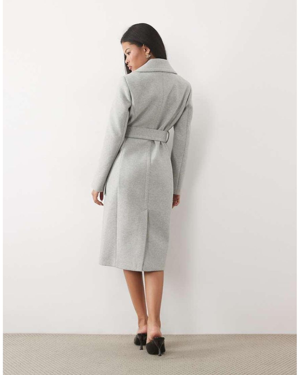Forever New Gray Long Line Button Down Belt Detail Coat