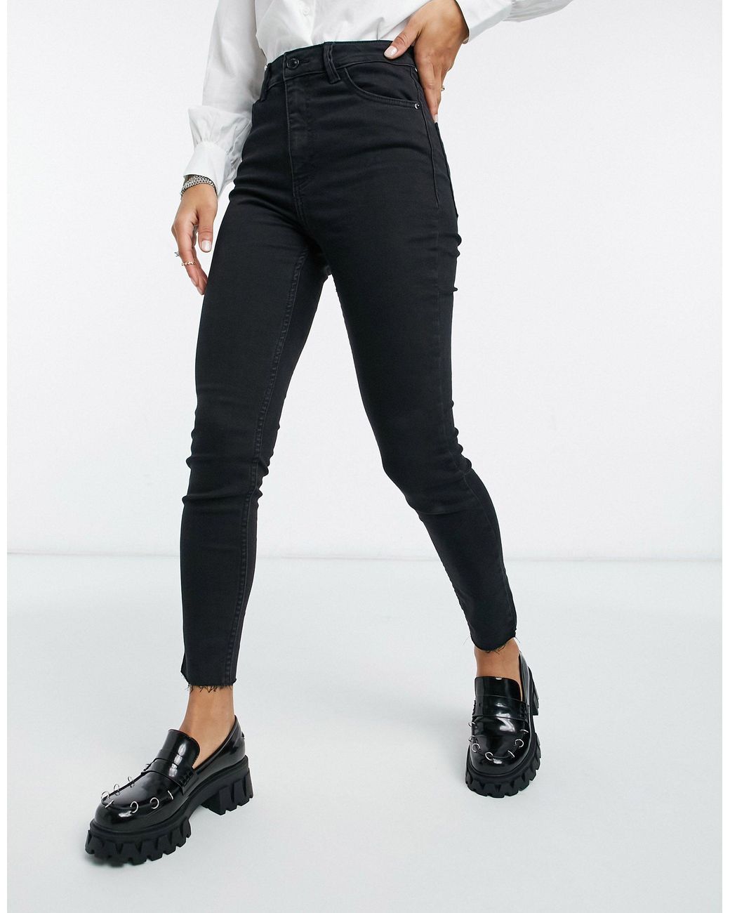 Bershka Super High Waist Skinny Jean in Black | Lyst