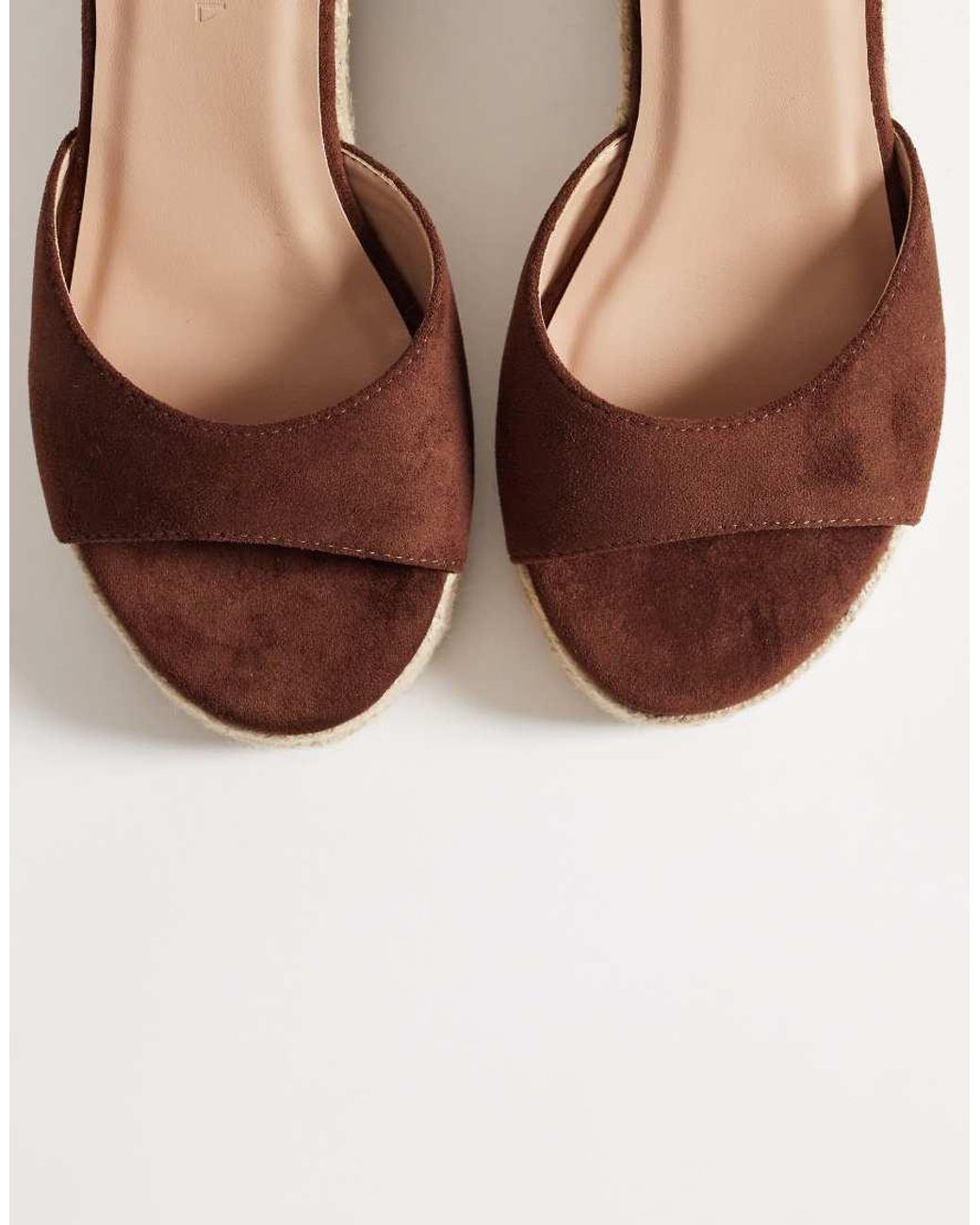 SEQWL Wide Fit Brown Espadrille Wedges