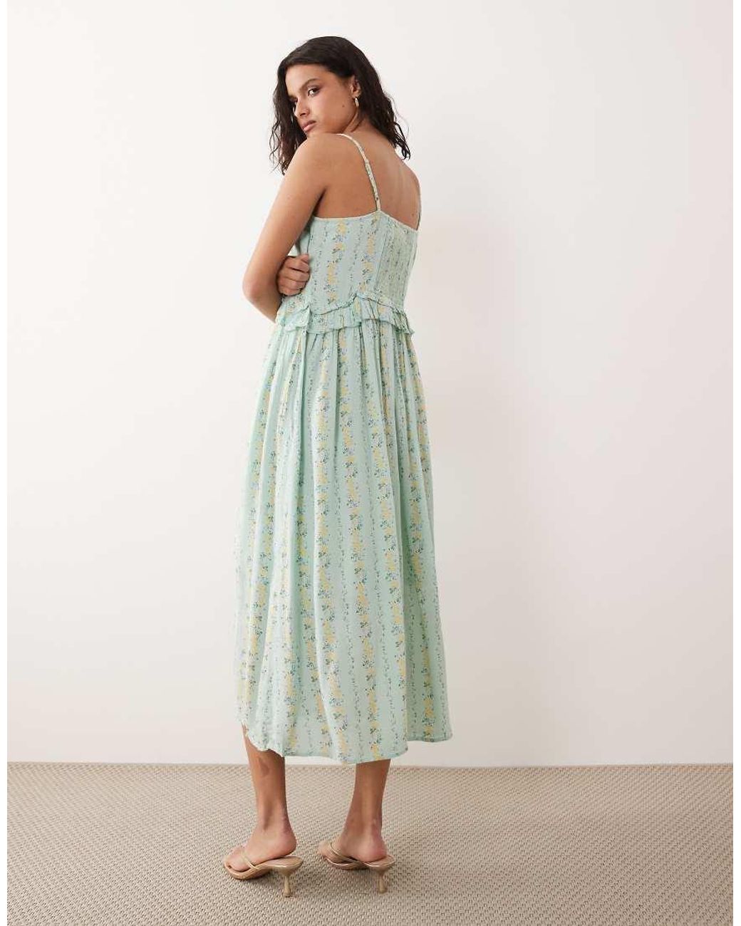 Y.A.S Green Festival Cami Midi Dress With Button Front Detail