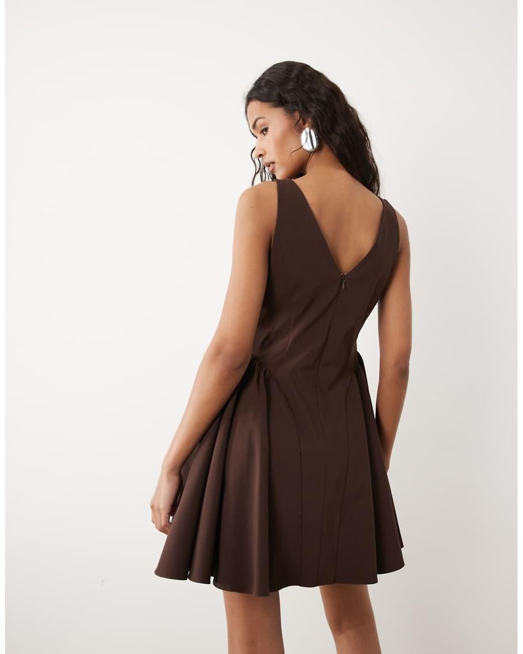 ASOS Natural Bengaline Scoop Neck Structured Flippy Mini Dress