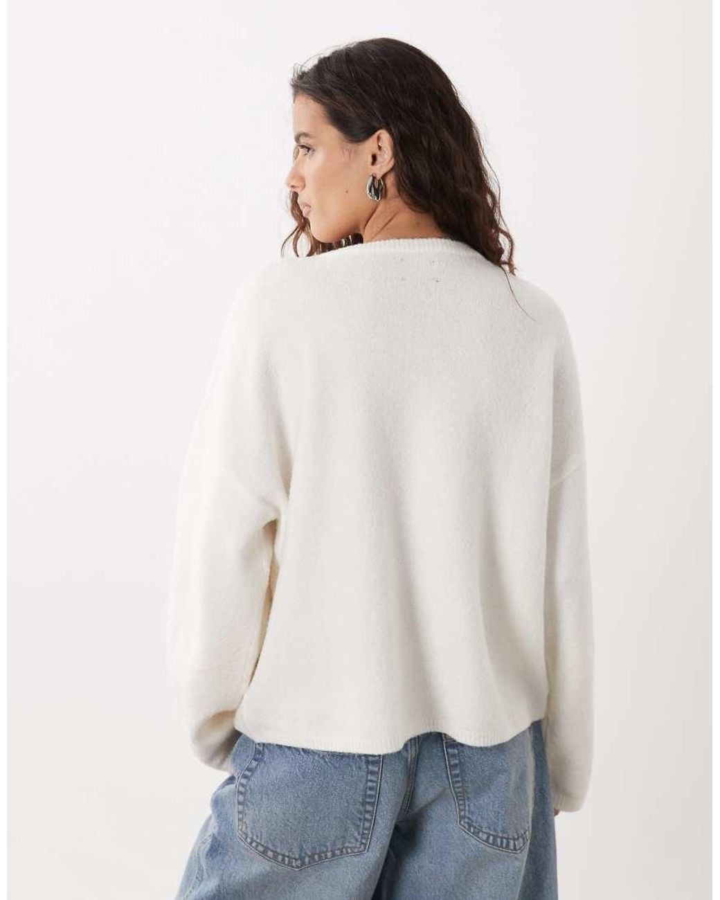 ASOS White Fluffy Relaxed Crew Neck Cardigan