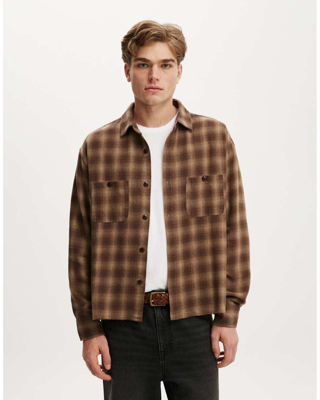 Cotton On Natural Richmond Long Sleeve Shirt for men