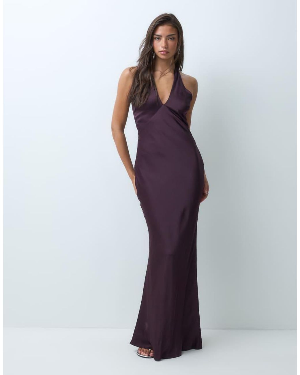 Aria Cove Purple Satin Keyhole Front Neck Detail Maxi Dress