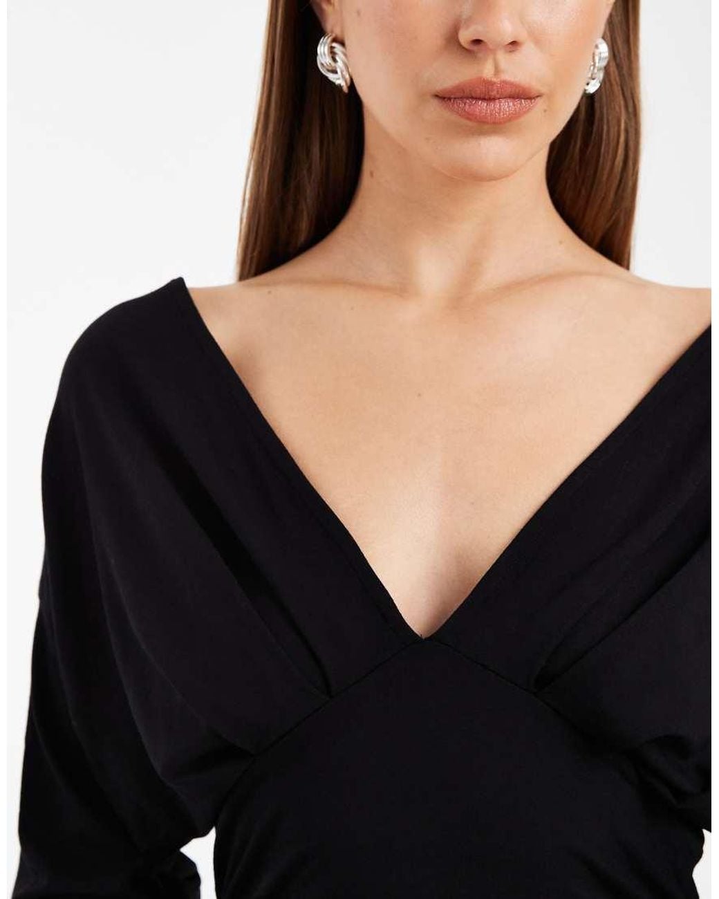 ASOS Black Plunge Neck Batwing Cinched Top