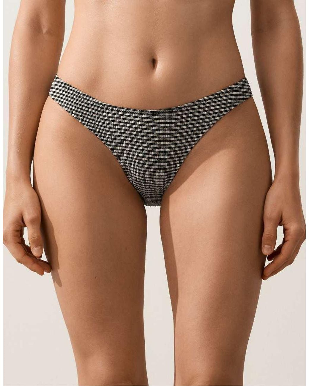 Oysho Brown Classic Mini Check Bikini Briefs
