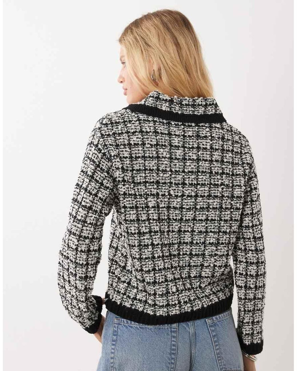 Mango Blue Knitted Revere Collar Sweater