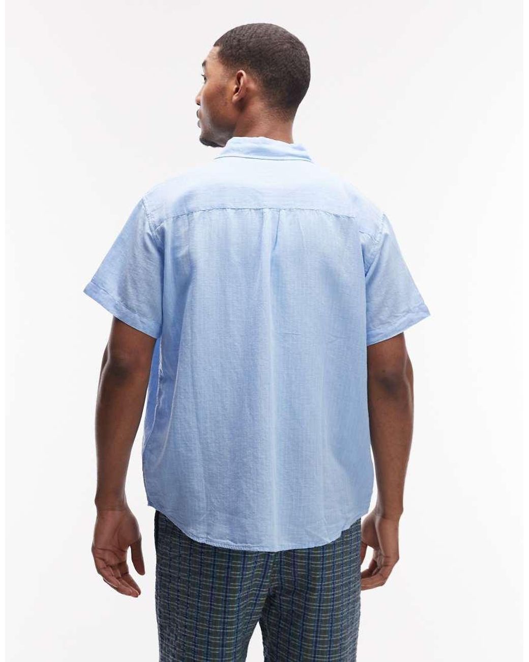 Obey Blue Barry Woven Linen Mix Short Sleeve Shirt for men