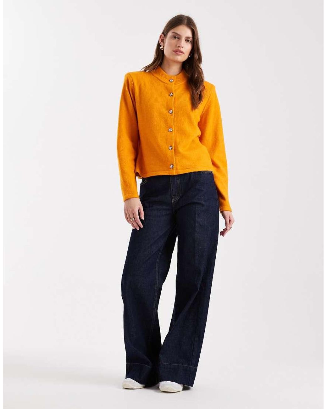Object Orange Molten Metal Button Cardigan With Shoulder Pads