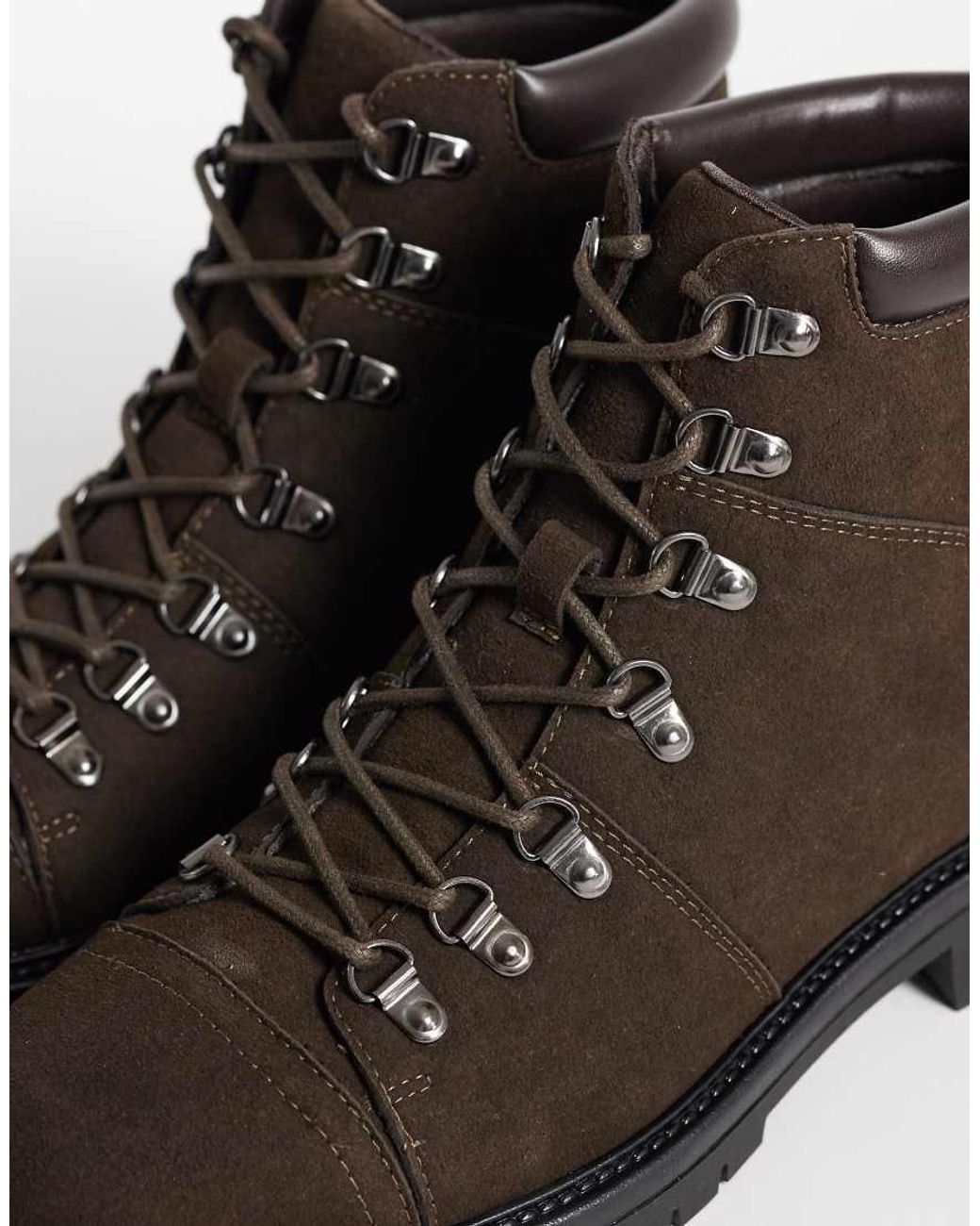 ASOS Black Lace Up Hiker Boots With Cleated Sole for men