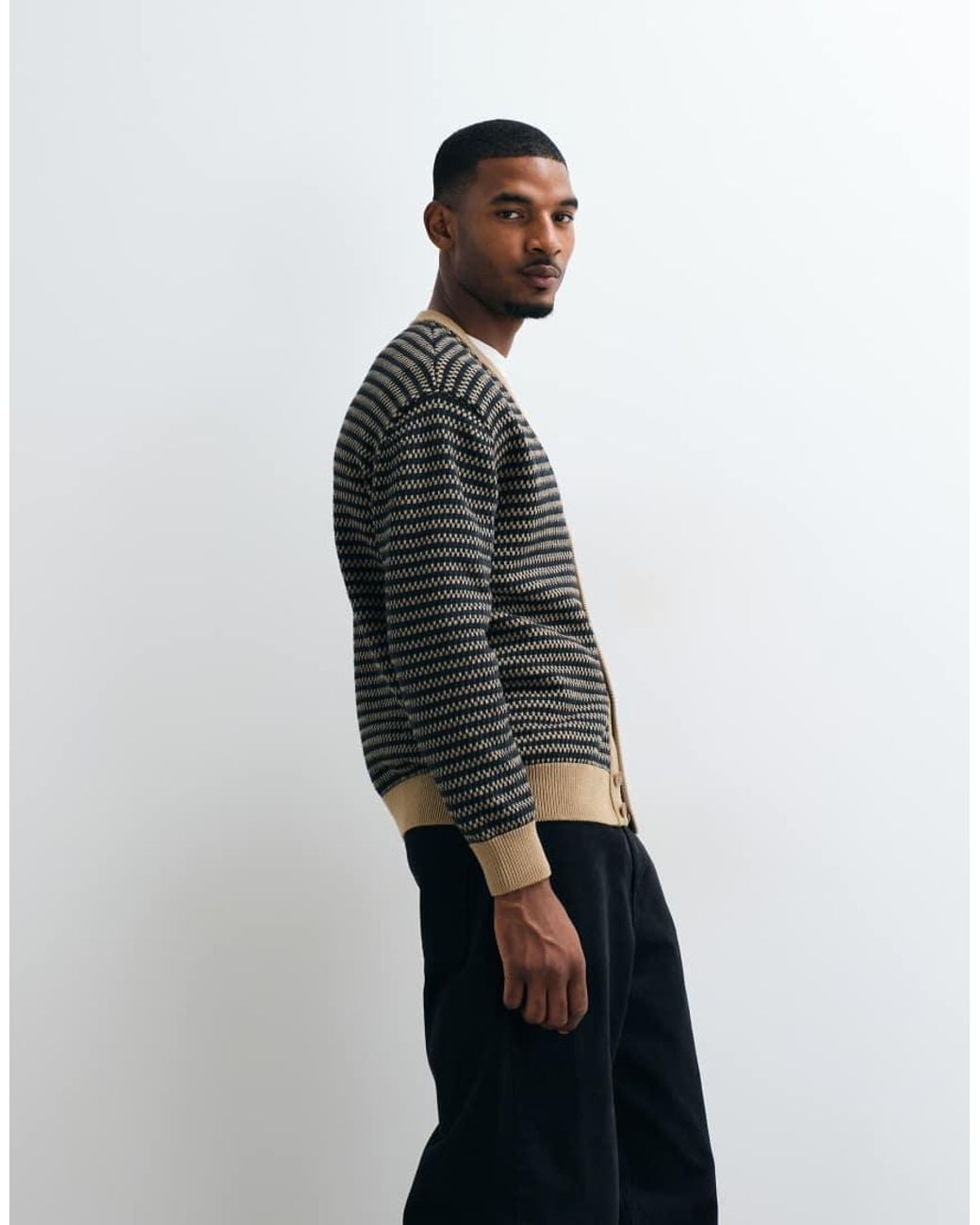 Lacoste White Stripe V Neck Cardigan for men