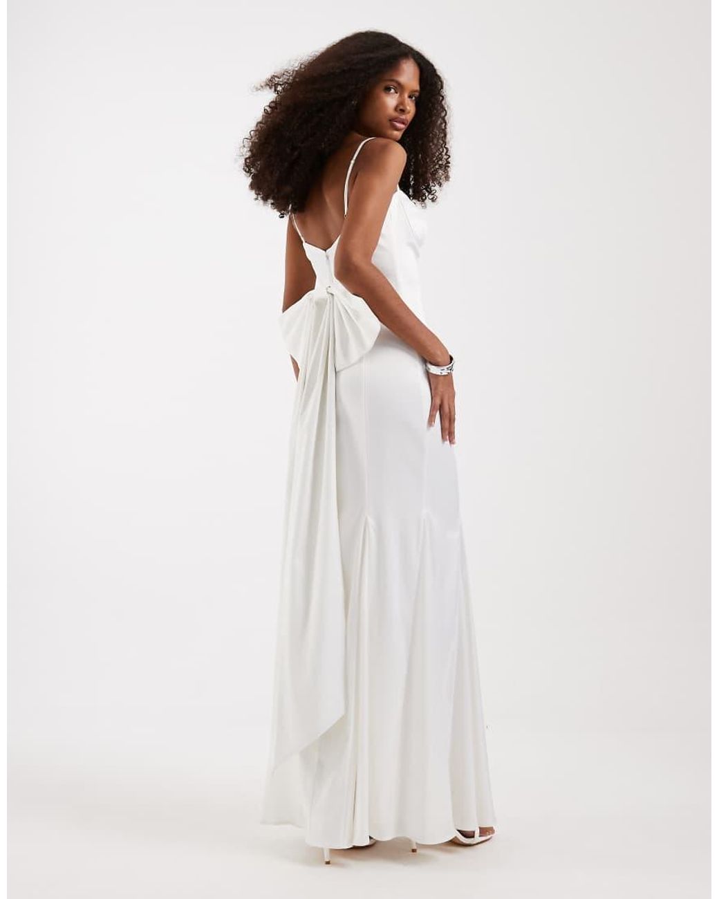 TFNC London White Bridal Sweetheart Neck Satin Maxi Dress With Chiffon Hem And Bow Back
