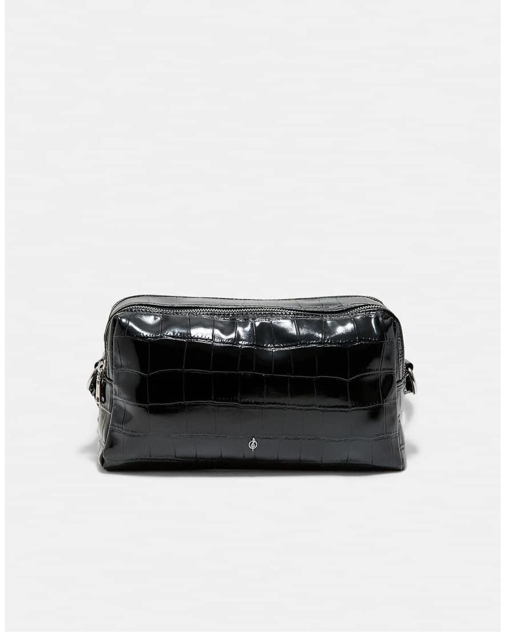 Stradivarius Black Crocodile-Effect Rectangular Crossbody Bag