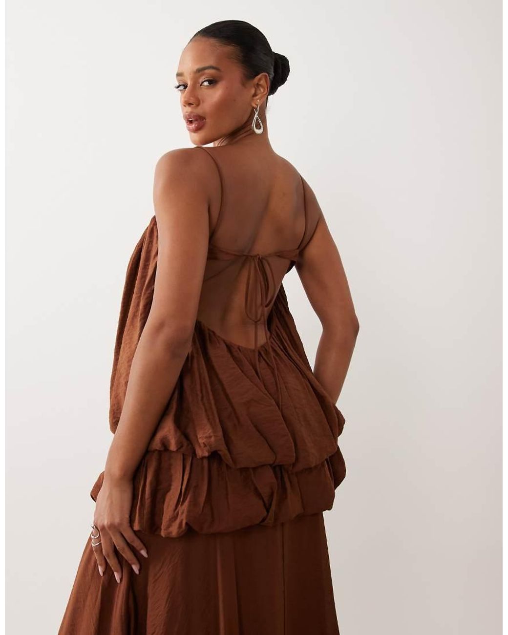 ASOS Brown Bubble Tiered Cami Strap Maxi Dress