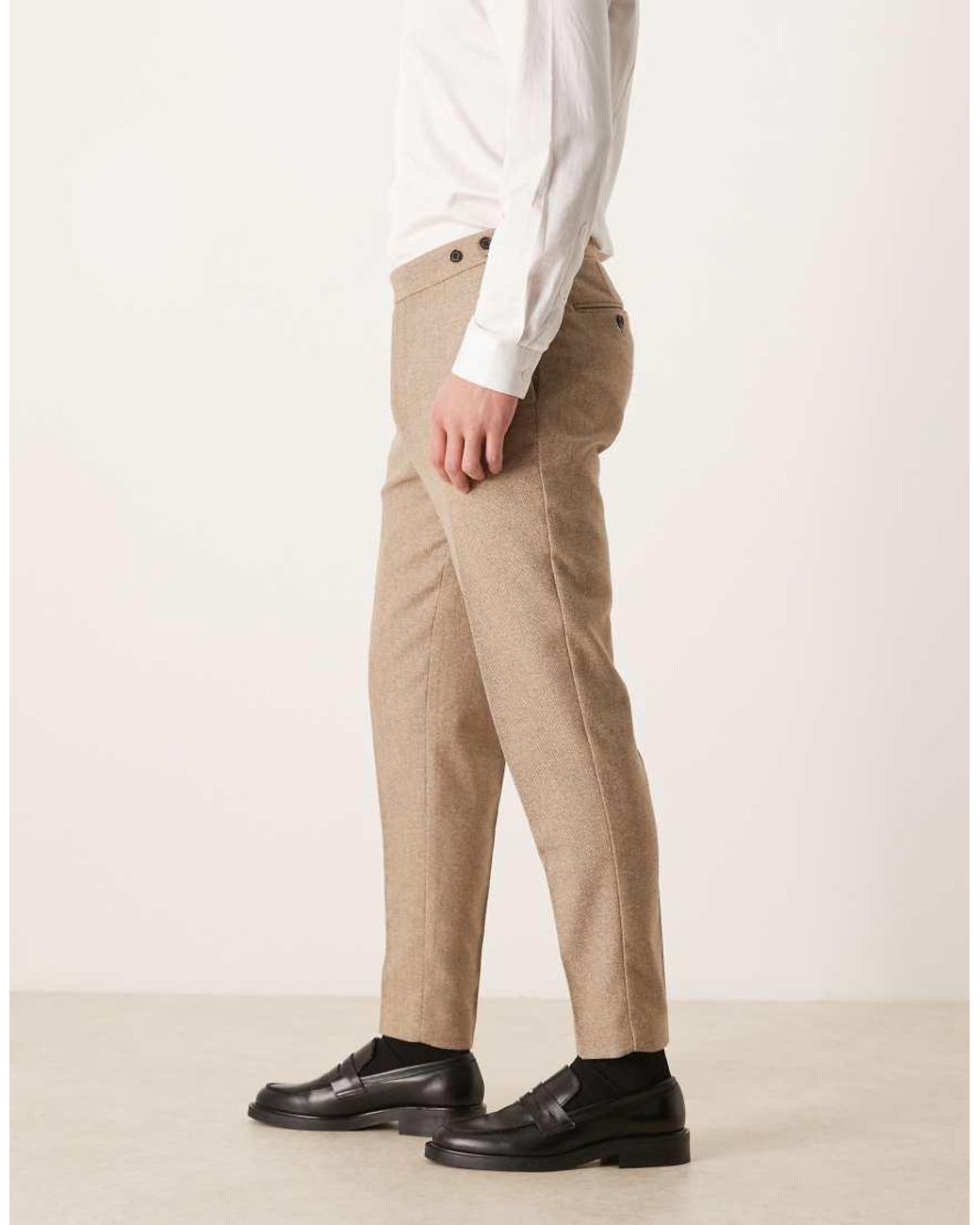 ASOS Natural Tailored Tapered Trousers With Wool Blend for men