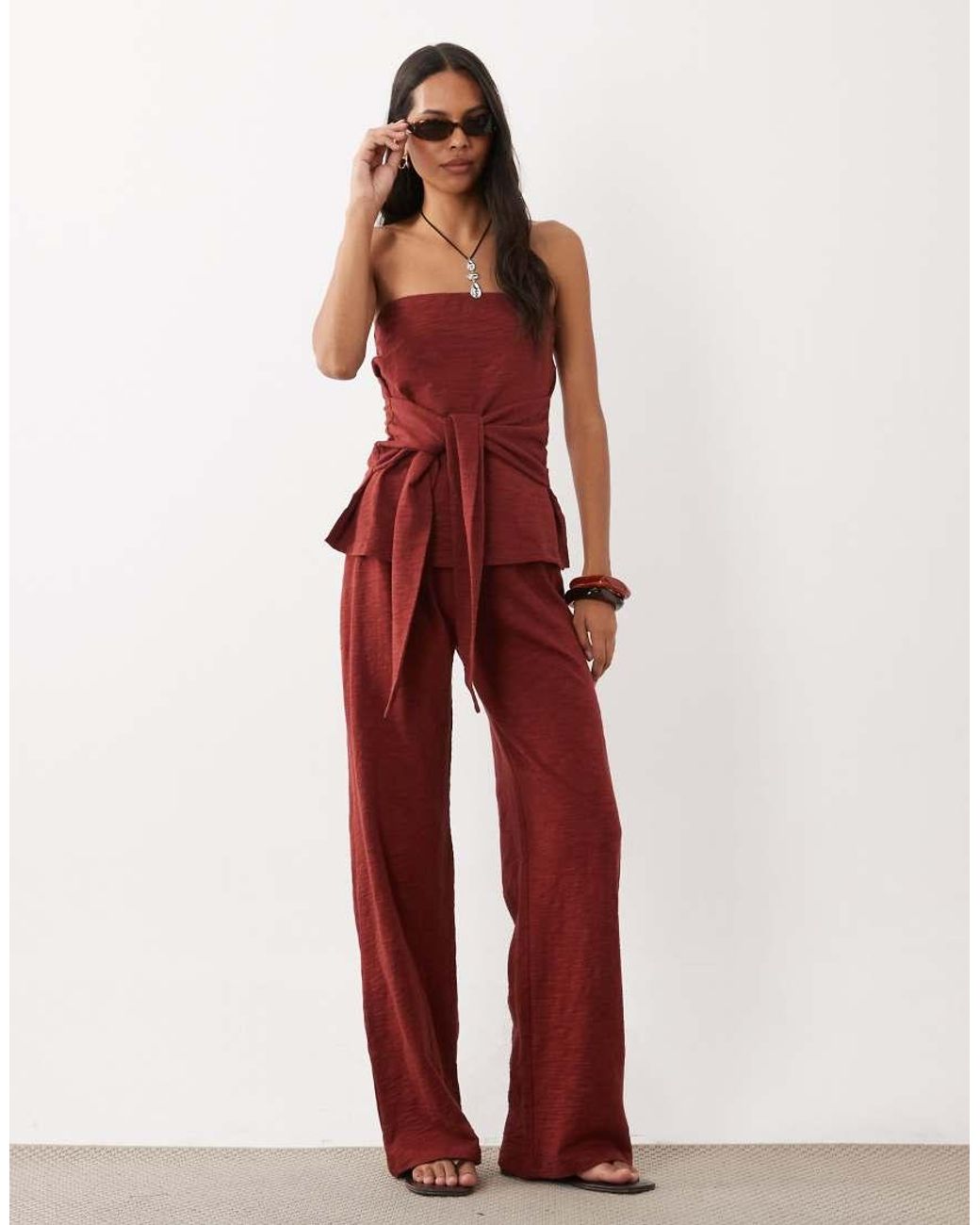 ASOS Red Bandeau With Tie Detail Top