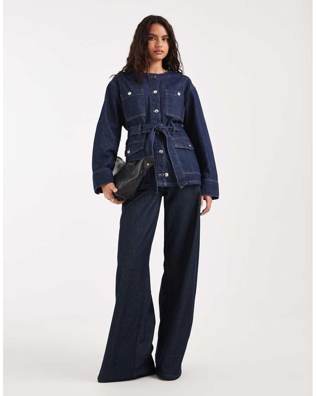 River Island Blue Belted Denim Jacket