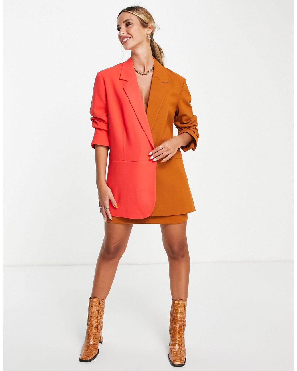 French Connection Bilania Colourblock Tailored Jacket Co-ord in Orange |  Lyst