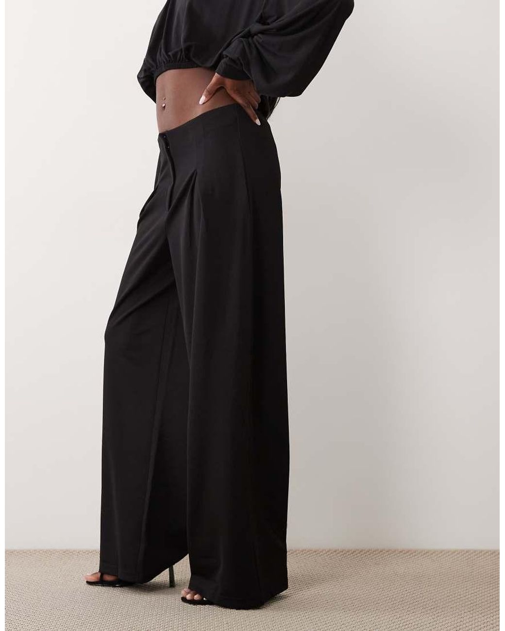 ASOS Black Slinky Twill Tailored Slouchy Wide Leg Pants