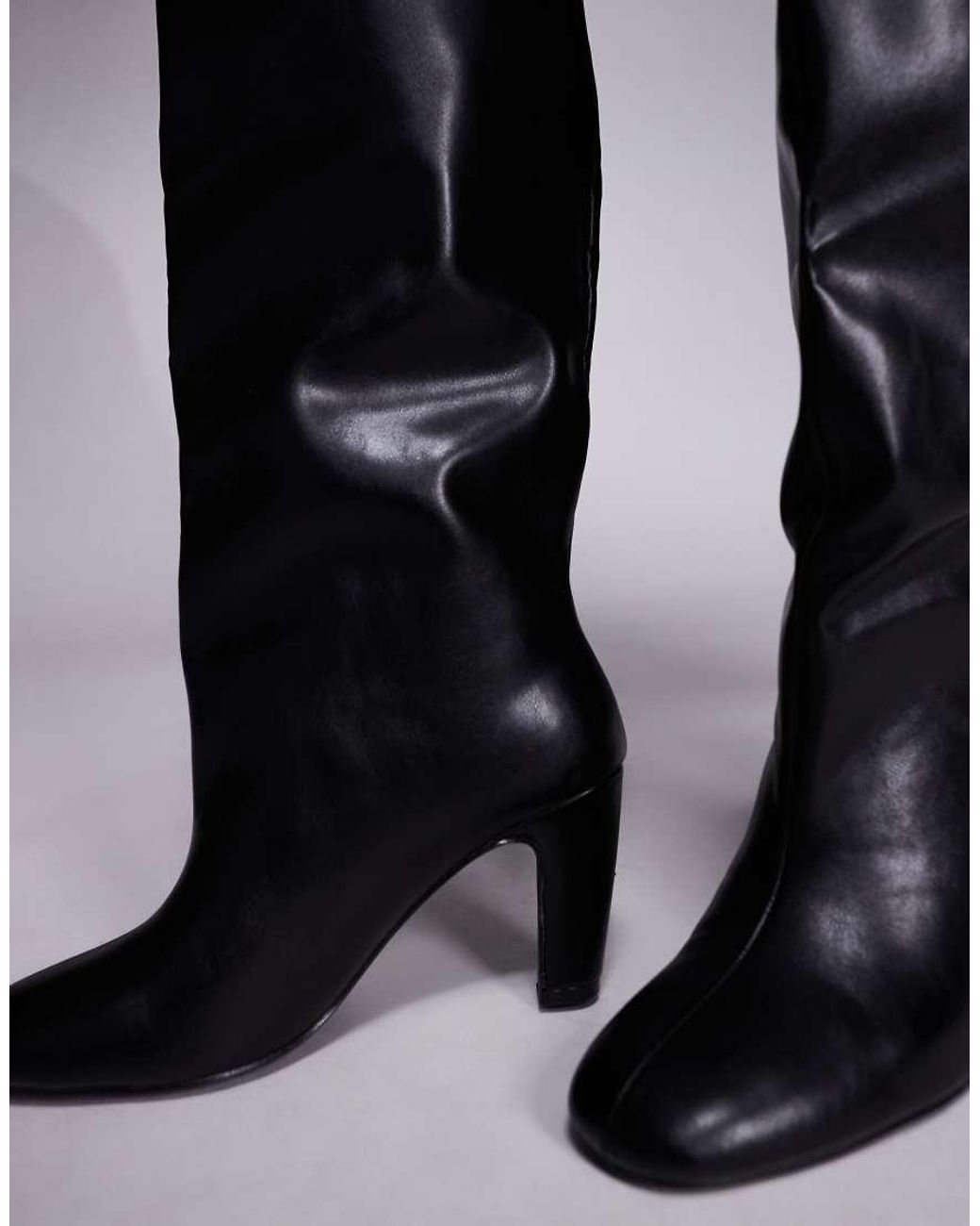 Public Desire White Heeled Round Toe Knee Boots