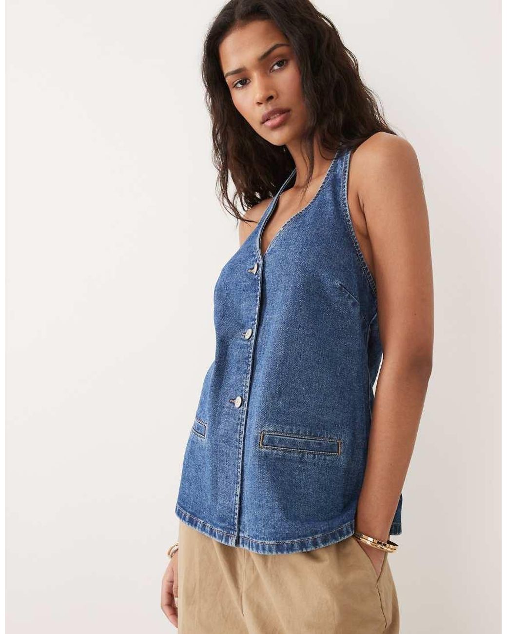 New Look Blue Halterneck Denim Waistcoat