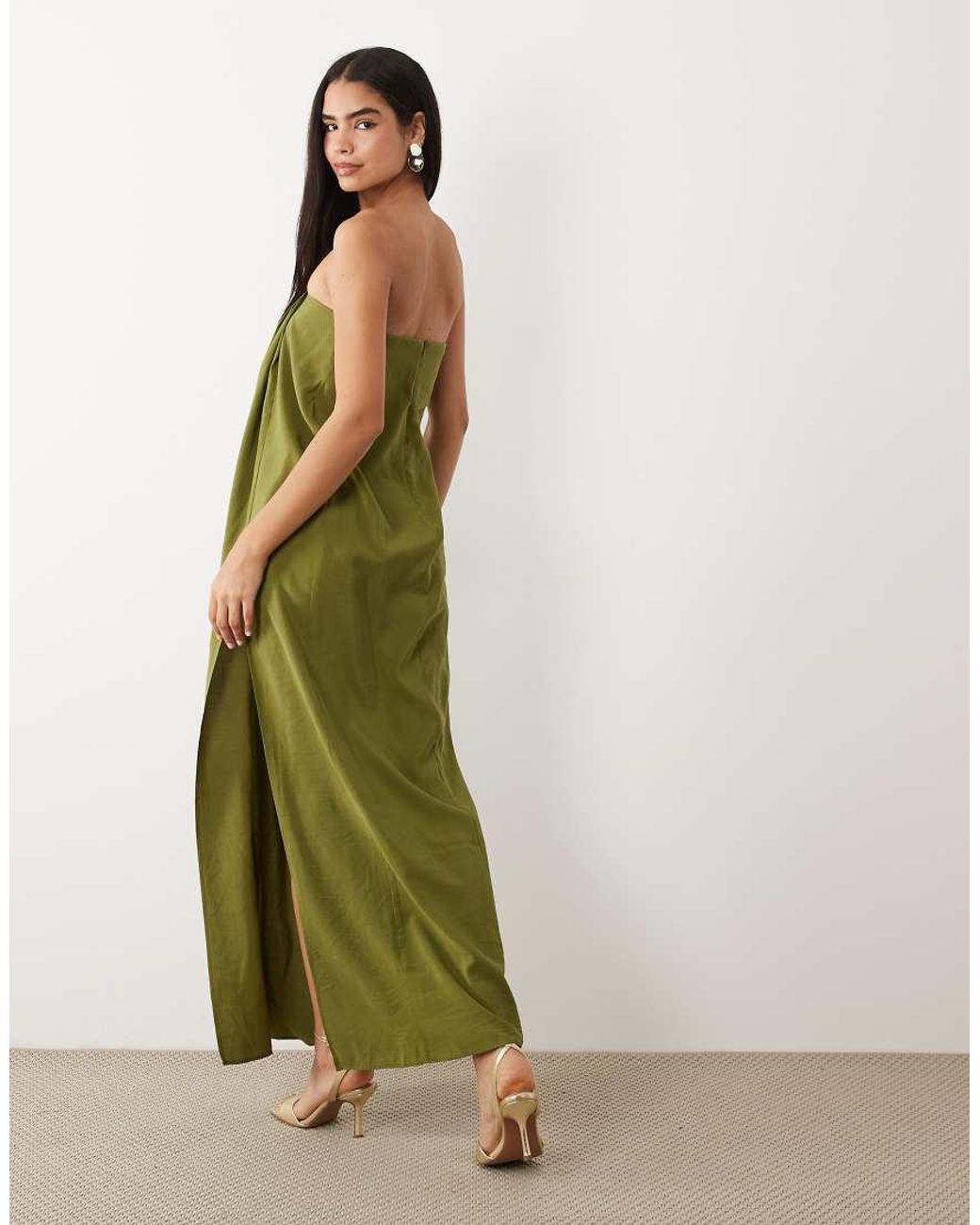 ASOS Green Draped Strapless Maxi Dress