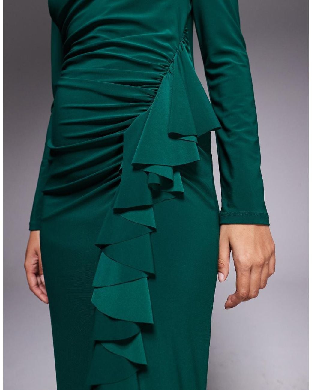 DASKA Green Exclusive High Neck Maxi Dress