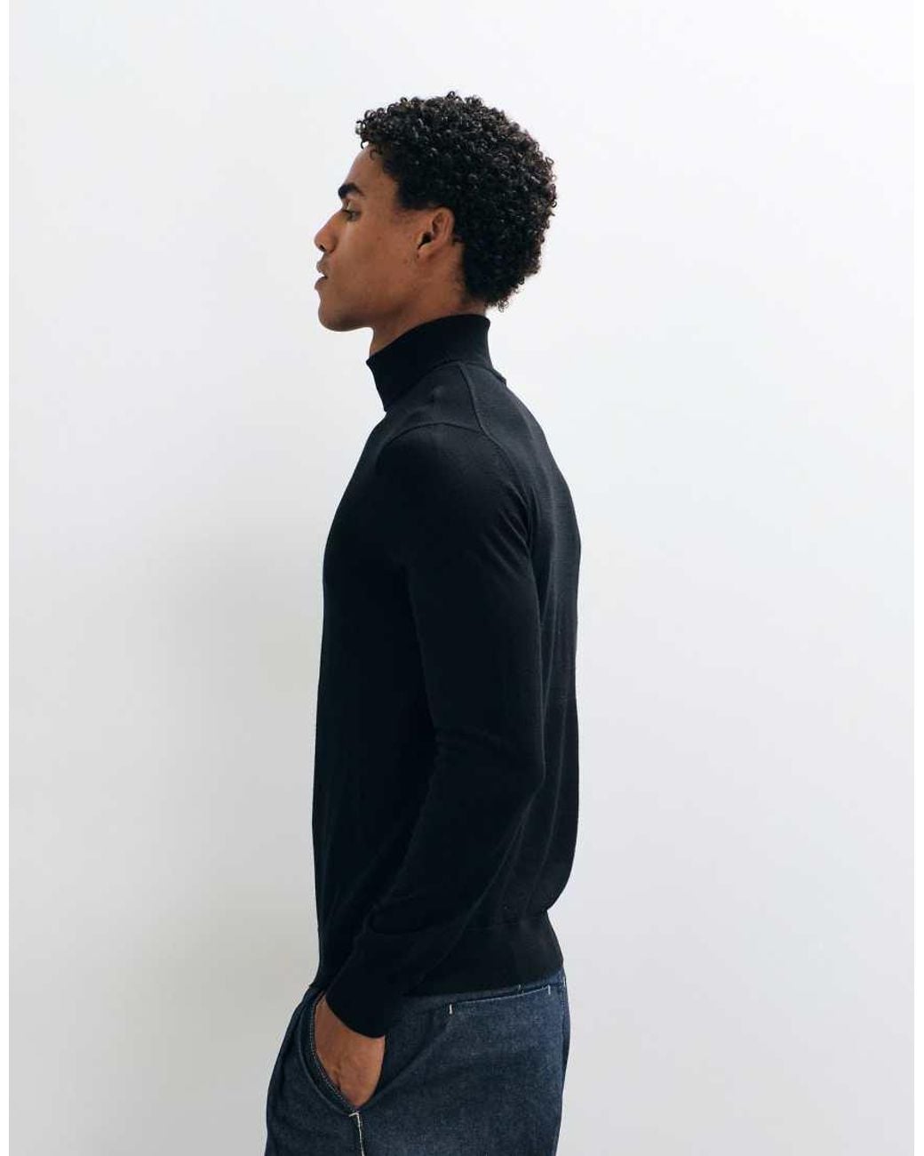 Mango Blue High Neck Knitted Sweater for men