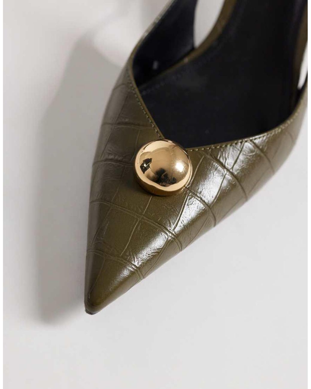 Mango White Croc Court Heel With Embellishment