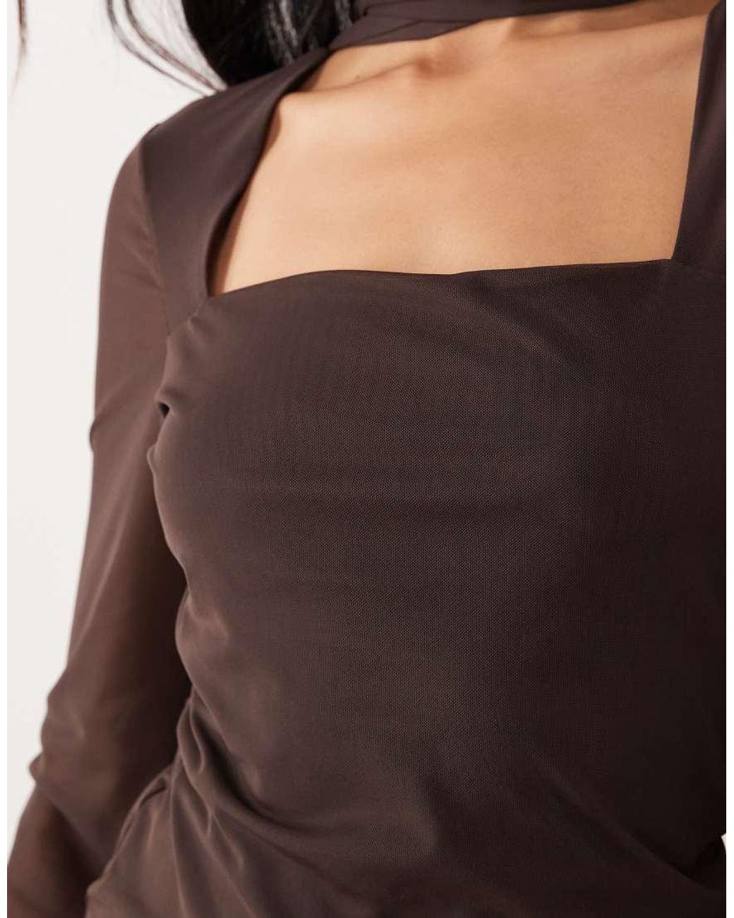 ASOS Brown Aos Design Mesh Scarf Top With Angel Sleeve