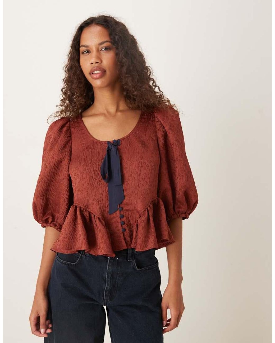 Free People Red Pamela Bow Top