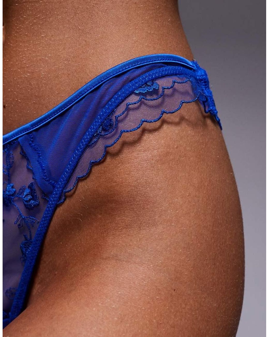 ASOS Blue Valentina Floral Embroidered Thong With Satin Binding