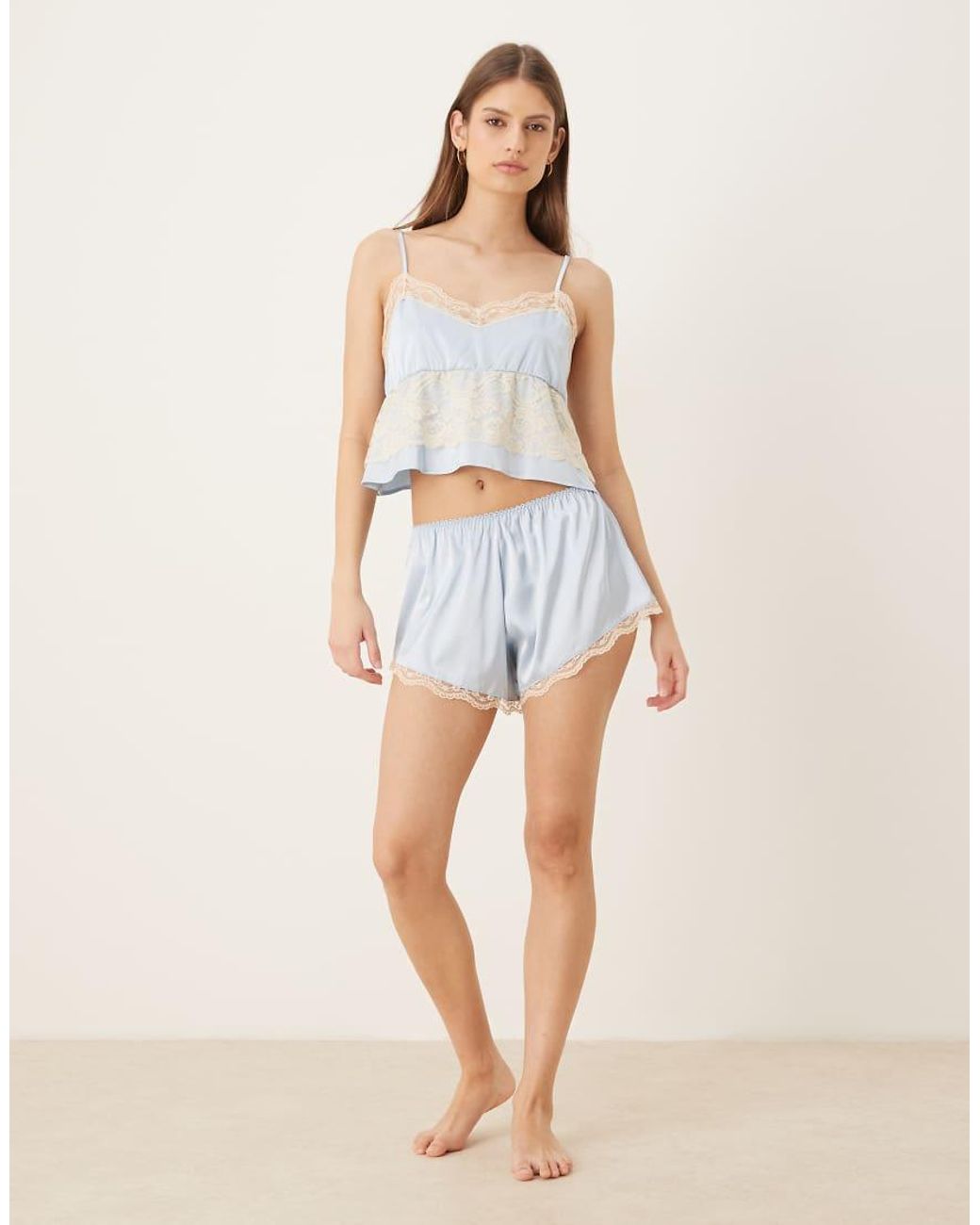 KAT THE LABEL Blue Frida Bridal Lace Detail Cami Top