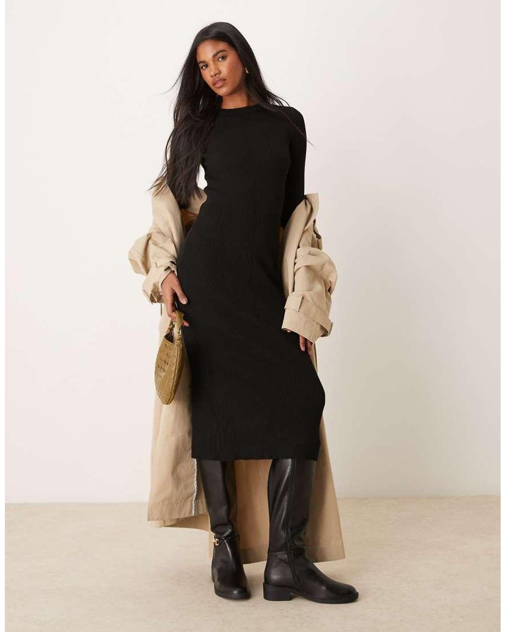 new look black knit dress New Look sweetheart knitted dress in black