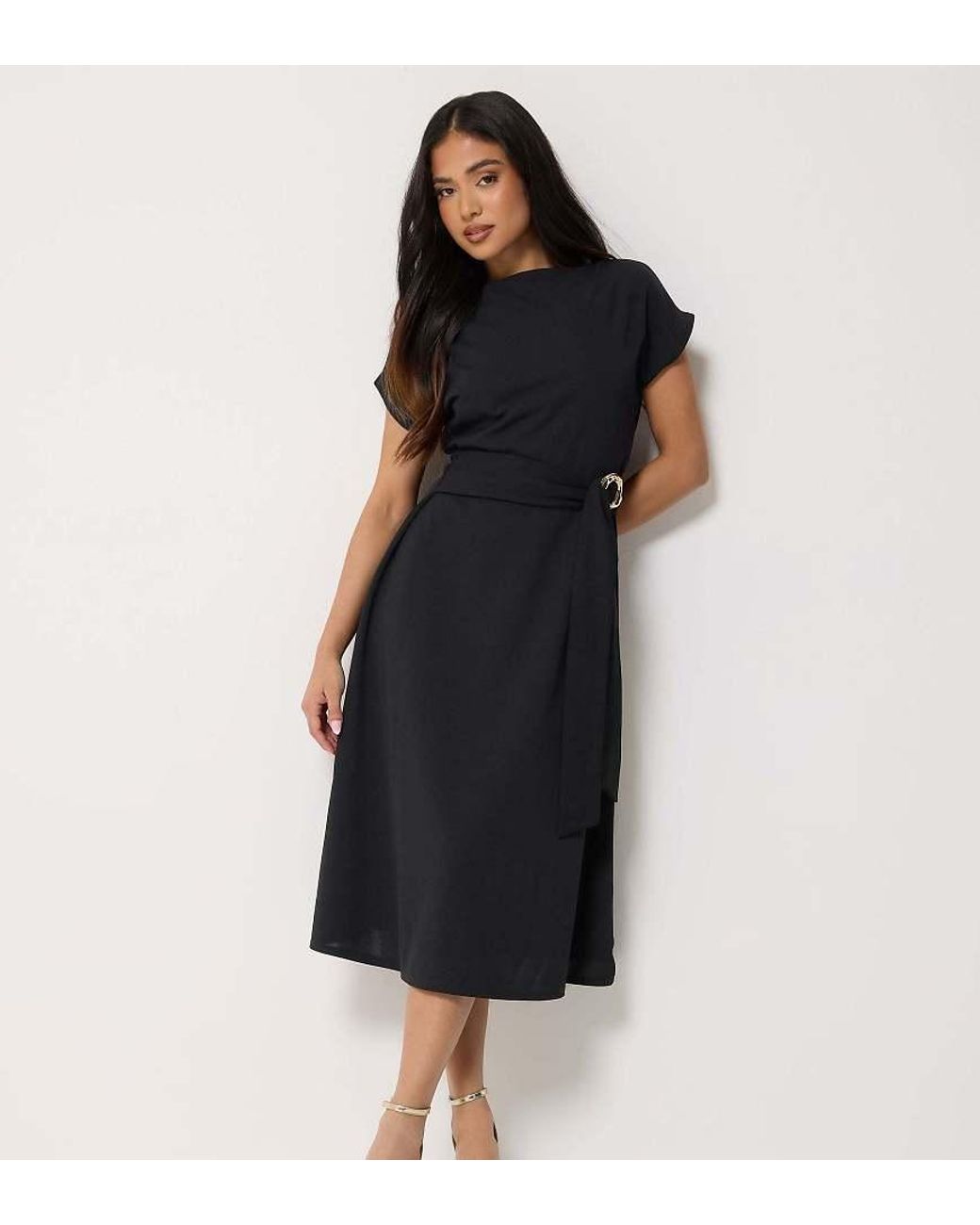 PixieGirl Black Petite Buckle Midi Dress