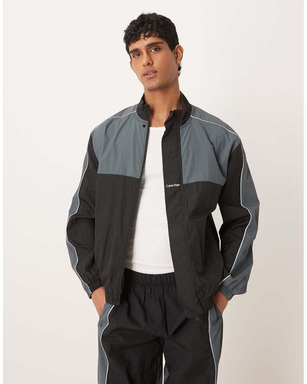 Calvin Klein Gray Performance Colour Block Jacket Co-ord for men