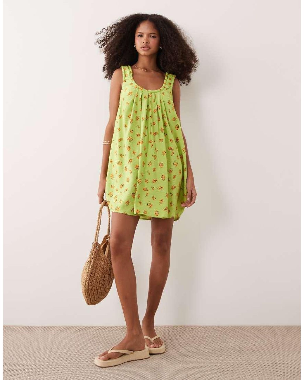 ASOS Green Ruched Neck Mini Sundress