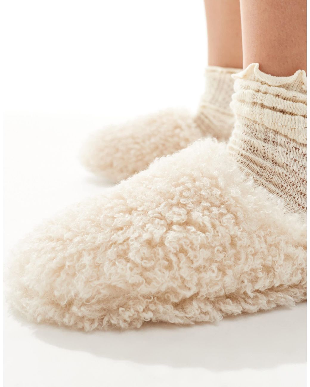 Loungeable White Cosy Borg Mule Slippers