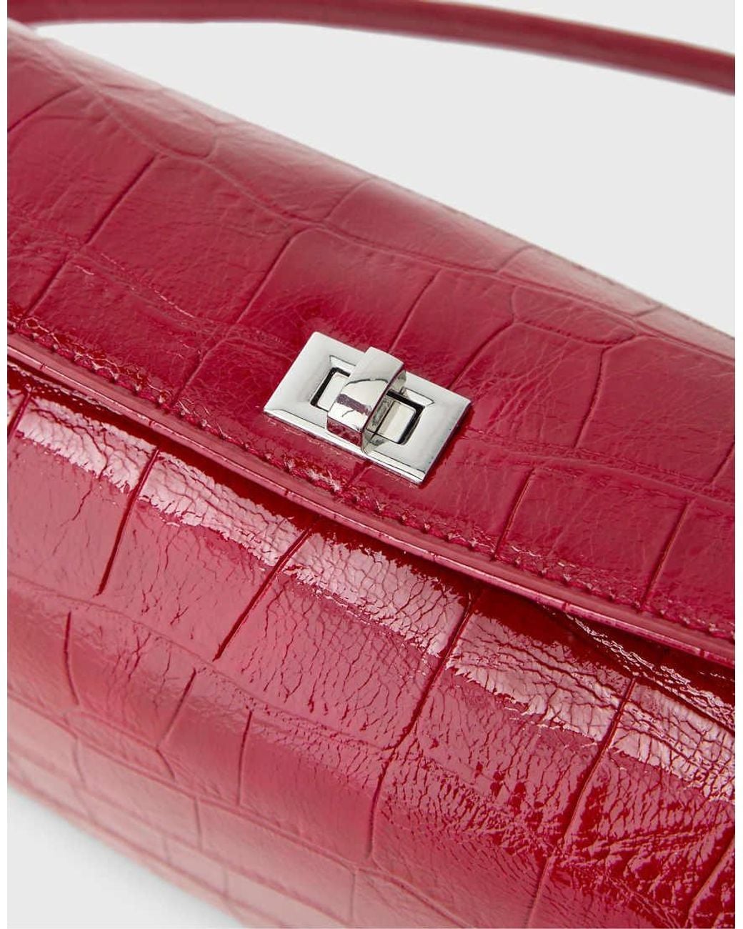 Stradivarius Red Mock Croc Shoulder Bag