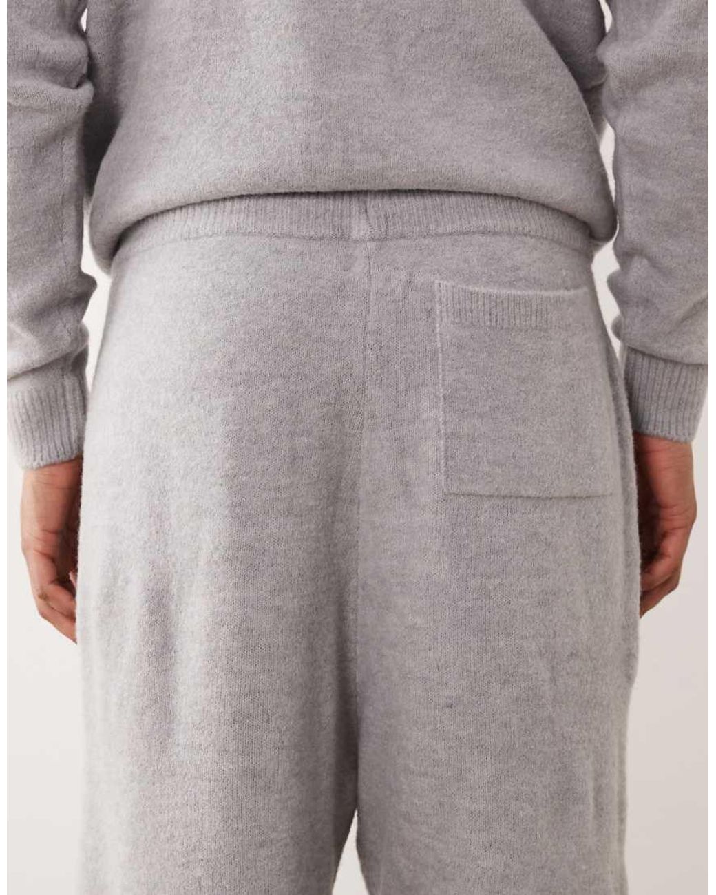 ASOS Gray Oversized Knitted Cuffed Trackies With Nyc Chest Logo for men