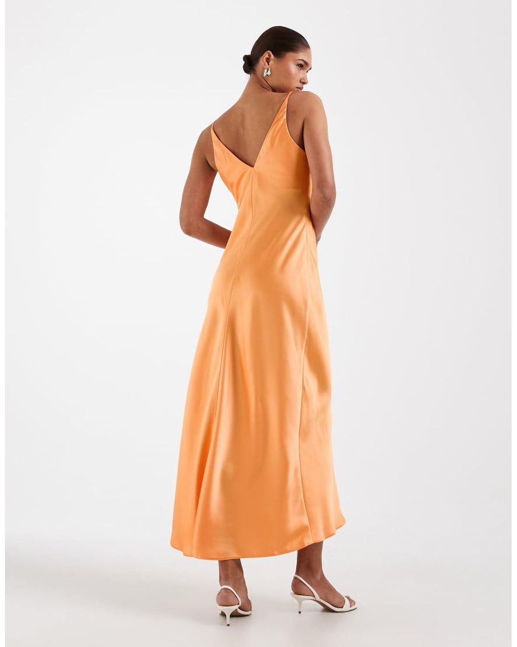 ASOS Orange High Apex Satin Midi Dress