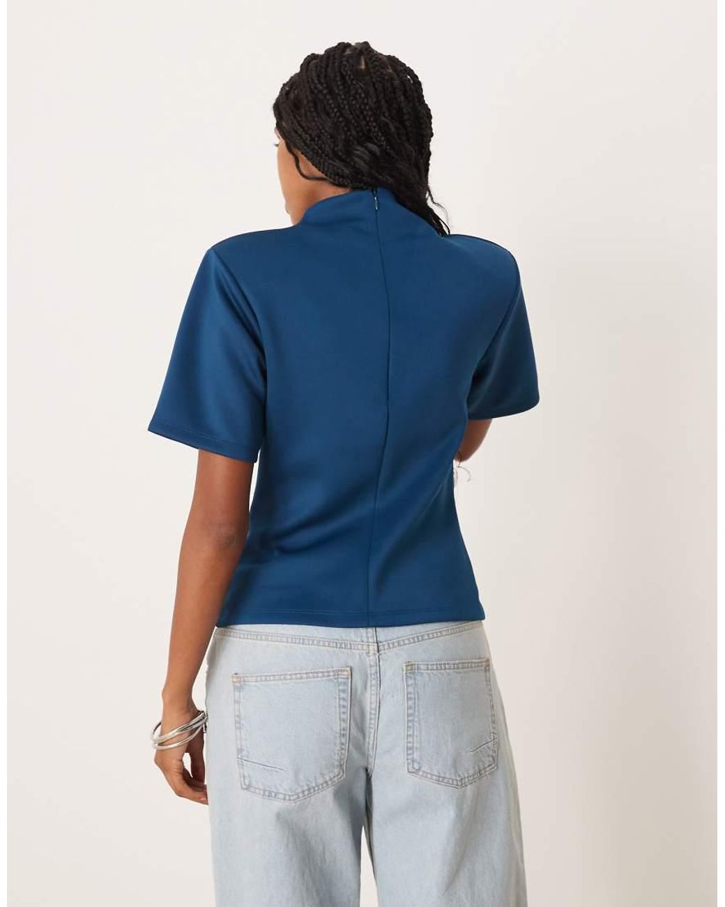 ASOS Blue Scuba-style Fabric Grown On Neck Cinched Tee