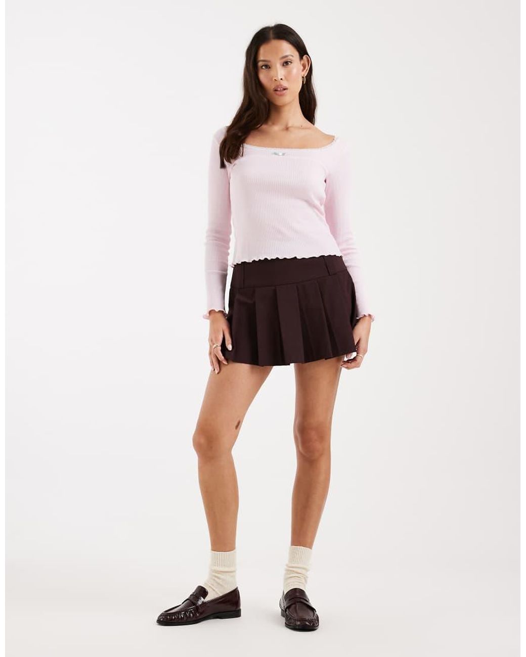 Miss Selfridge White Fitted Square Neck Rib Top With Lace Trim