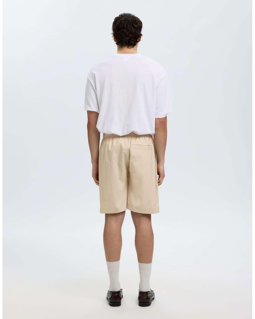 SELECTED Natural Cotton Poplin Drawstring Short for men