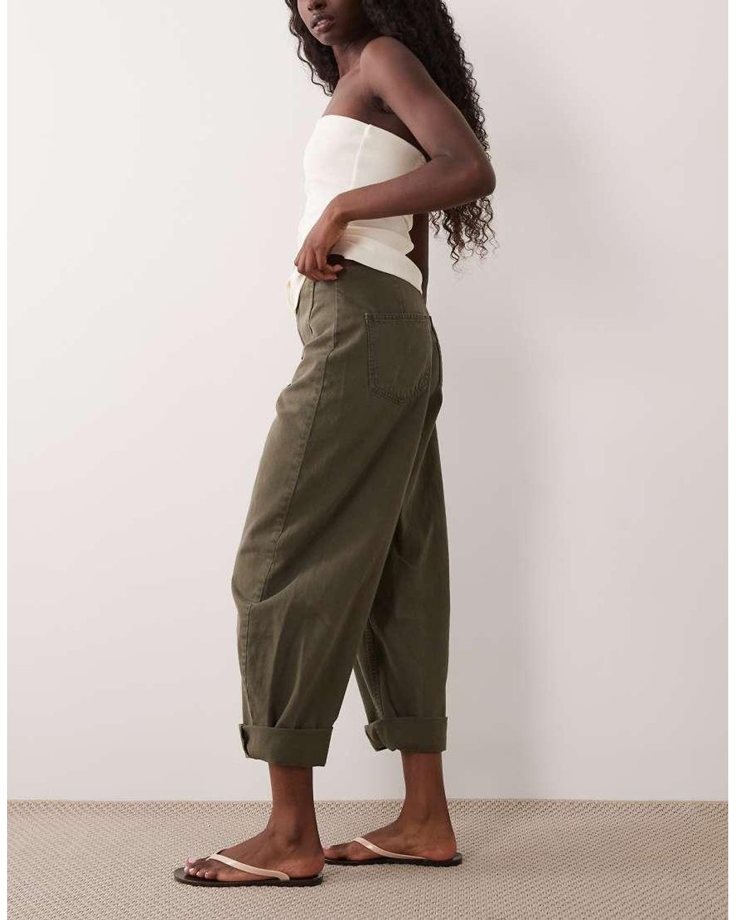 ASOS Natural Seam Front Turn Up Barrel Jeans