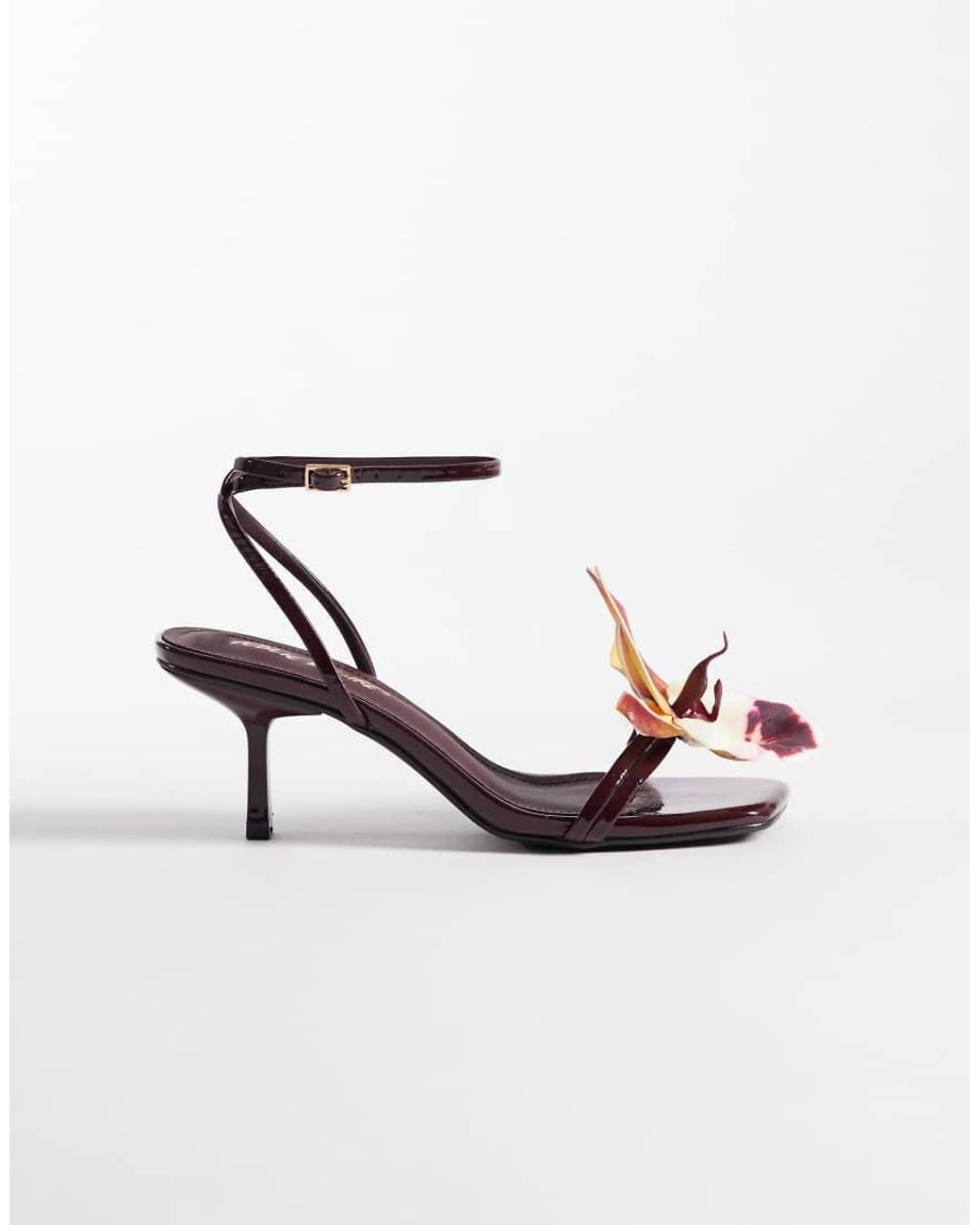Public Desire Purple Kitten Heel Sandals With 3d Flower