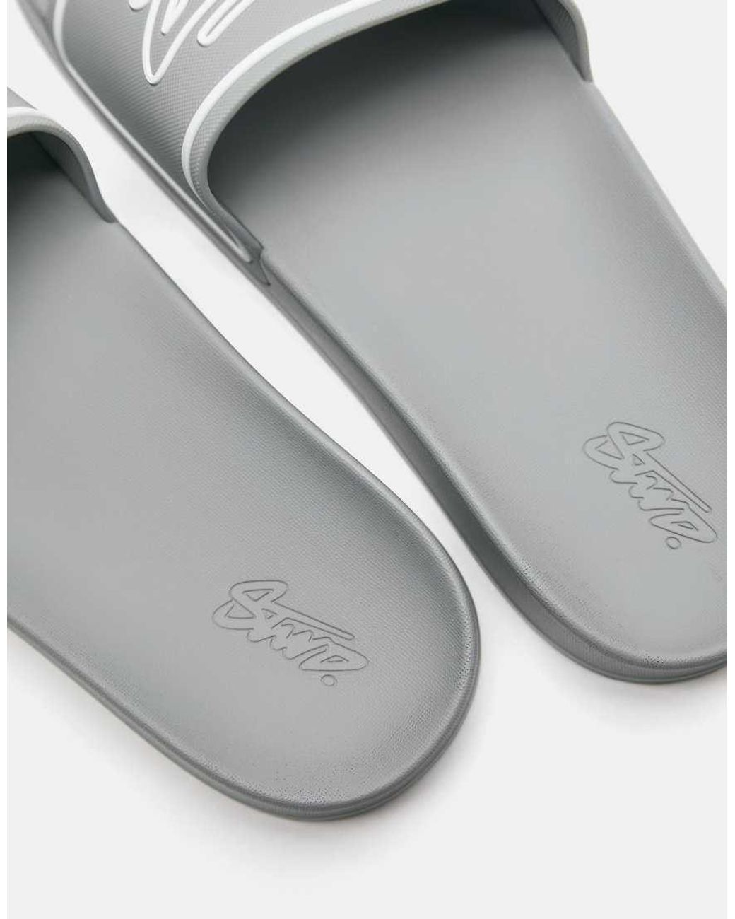Pull&Bear Gray Stwd Rubberised Sandals for men