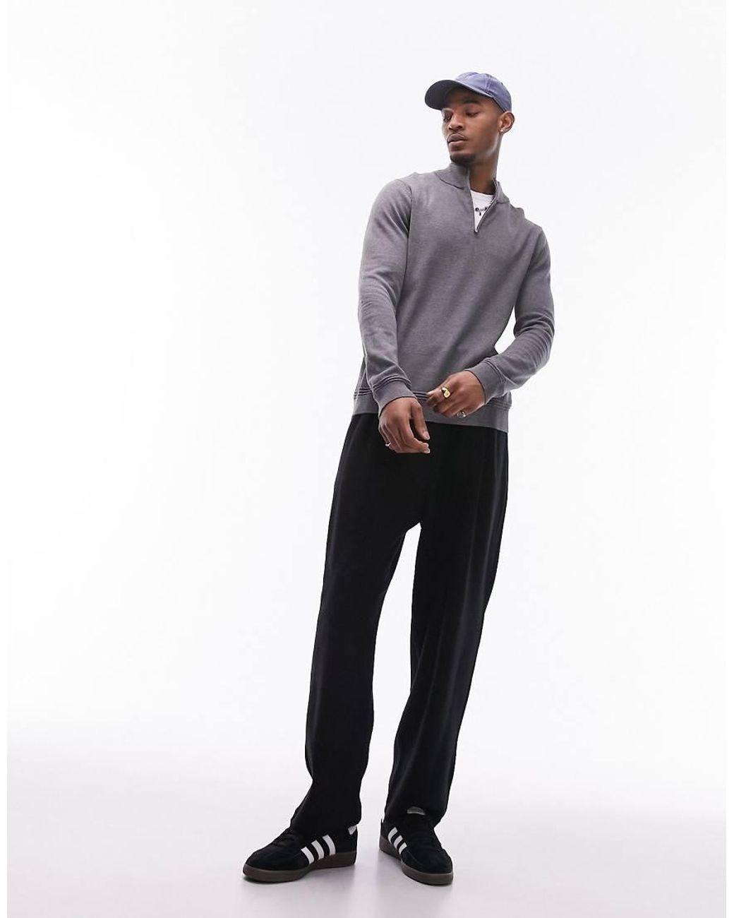 Topman Gray Essentials 1/4 Zip for men