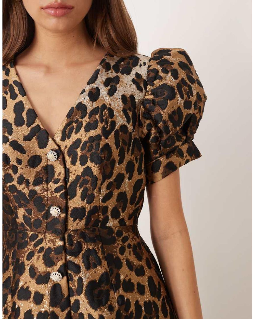 Sister Jane Natural Button Front Jacquard Midi Dress